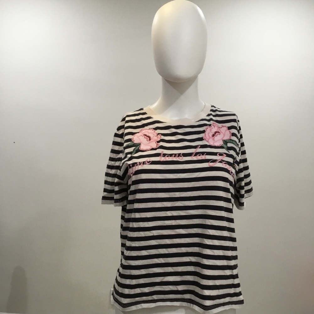 H&M Embroidered Striped Tee - Size Small - boho